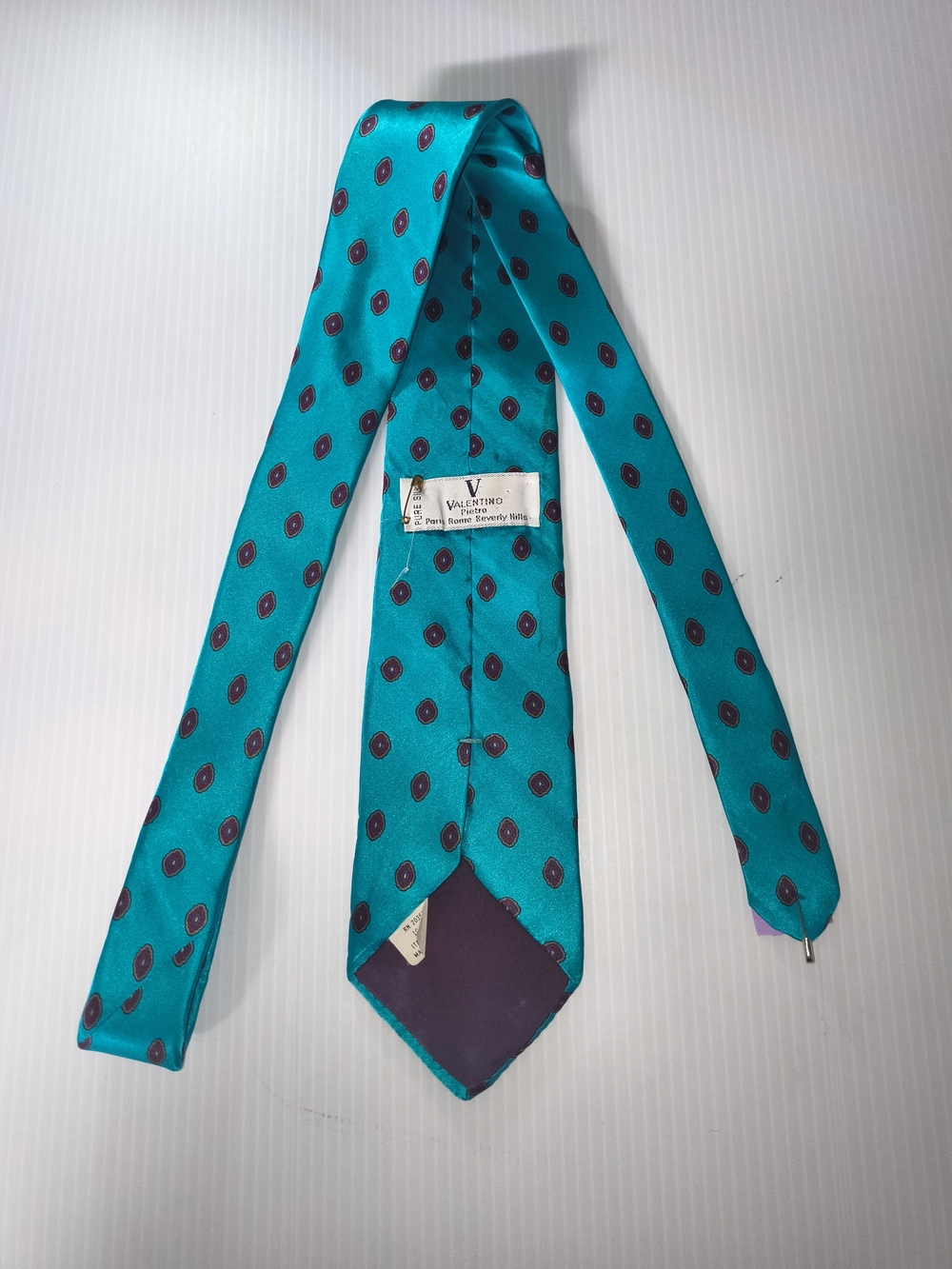 Vintage Valentino Teal Blue Patterned Silk Tie